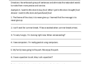 Paragraph Correction Worksheets and Precise and Concise Words L 7 3a Language Worksheet