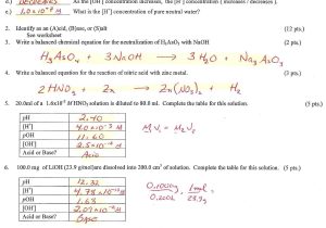 Ph and Poh Calculations Worksheet or Acid and Base Worksheet Answers