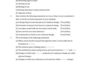 Physical and Chemical Changes Worksheet Answers with Ncert solutions for Class 7 Science Chapter 6 Physical and