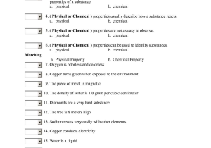 Physical and Chemical Properties and Changes Worksheet Answers Also Physical Vs Chemical Properties Worksheet Gallery Worksheet for