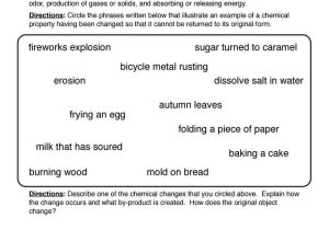 Physical Chemical Changes Worksheet together with Science Worksheets Page 3 Of 26
