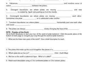 Plate Tectonics Review Worksheet or Exploring Plate Tectonics Worksheet Lesson Planet