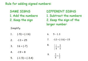 Positive and Negative Numbers Worksheet and Operations with Real Numbers Rm Easilearn