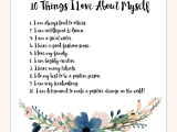 Positive Thinking Worksheets with Self Love Exercise "10 Things I Love About Myself" Printable