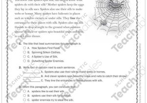 Printable Reading Comprehension Worksheets Also Spinning Spiders Close Reading Passage