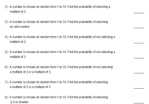 Probability Of Compound events Worksheet with Answer Key and Probability Worksheets On Numbers Math Aids