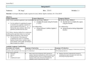 Quadratic Sequences Worksheet with Lesson Plan Sequence for High School Math