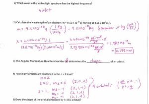 Quantum Numbers Worksheet with Chemistry Worksheet Calculating Wavelength Visible Light Quantum