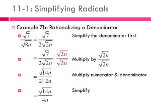 Rationalizing Denominators Worksheet Answers Along with 11 1 Simplifying Radicals Ppt Video Online