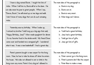 Reading Comprehension Main Idea Worksheets or Reading Worksheets for 3rd Grade