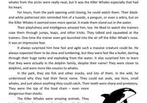 Reading Comprehension Worksheets 5th Grade and Killer Whales Reading Prehension Worksheet