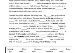 Romeo and Juliet Worksheets Act 1 and Romeo and Juliet Summary Cloze Activitycx Esl