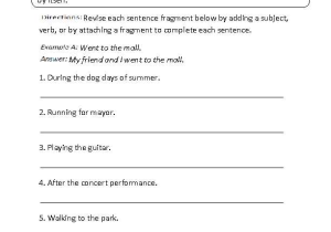 Sentence and Fragment Worksheet or Revising Sentence Fragments Worksheet Beginner