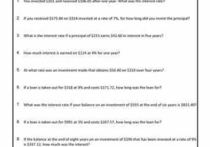 Simple Interest Word Problems Worksheet and 7th Grade Math Simple Interest Worksheets