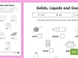 Solid Liquid Gas Worksheet and solids Liquids and Gases Worksheet Materials solids Liquids