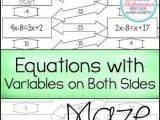 Solving Equations with Variables On Both Sides Worksheet 8th Grade and solving Equations with Variables On Both Sides Maze