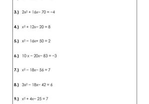 Solving Quadratic Equations by Factoring Worksheet Answers Algebra 2 Also solve Quadratic Equations by Peting the Square Worksheets
