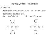 Solving Quadratic Equations by Quadratic formula Worksheet as Well as Intro to Conics Parabolas Ppt