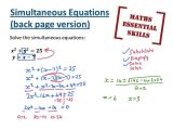 Solving Quadratic Equations by Quadratic formula Worksheet with Simultaneous Equations Back Pages