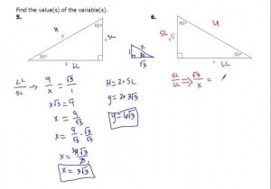 Solving Right Triangles Worksheet and Special Right Triangles Worksheet