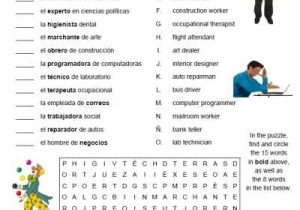 Spanish 1 Worksheets as Well as Printable Spanish Freebie Of the Day Profesiones 1 Puzzle Worksheet