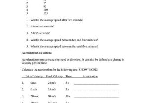 Speed and Acceleration Worksheet Answers and Speed and Velocity Worksheet Middle School Worksheet Math