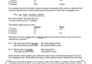 Subject Pronouns Worksheet 1 Spanish Answer Key or Direct and Indirect Object Pronouns Worksheet