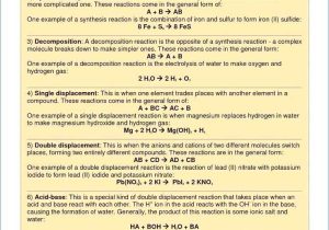 Synthesis and Decomposition Reactions Worksheet Answers Along with Six Types Chemical Reaction Worksheet Answer Key Gallery
