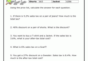 Taxation Worksheet Answer Key Along with Sales Tax Worksheets 7th Grade Worksheets for All
