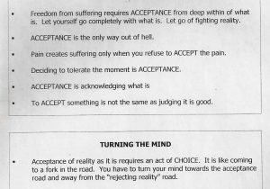 Therapy Worksheets for Teens or Distress tolerance Radical Acceptance Turning the Mind