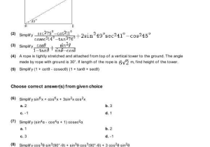 Trig Identities Worksheet Pdf Also Class 10 Math Worksheets and Problems Trigonometry