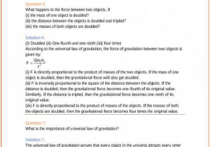 Universal Gravitation Worksheet Physics Classroom Answers together with Ncert solutions for Class 9 Science Chapter 10 Gravitation