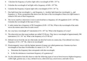 Wavelength Frequency and Energy Worksheet or Worksheet Wave Properties and Math Waves and Electromagnetic