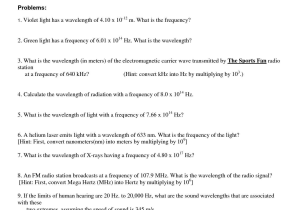 Wavelength Frequency Speed and Energy Worksheet Answers with Worksheet Light Energy