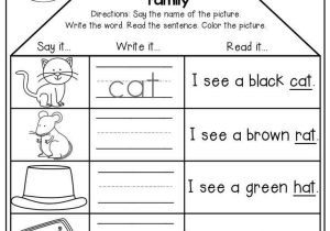 Word Family Worksheets Kindergarten and Word Family Houses Say the Word Write the Word and Read the Simple