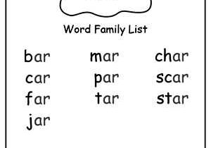 Word Family Worksheets Kindergarten with Ar Word Family List