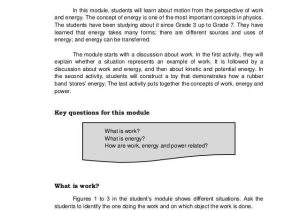 Work Energy and Power Worksheet Answers Physics Classroom or Science G8 Tg Final