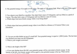 Worksheet Kinetic and Potential Energy Problems as Well as Kinetic and Potential Energy Worksheet with Answer Key Kid